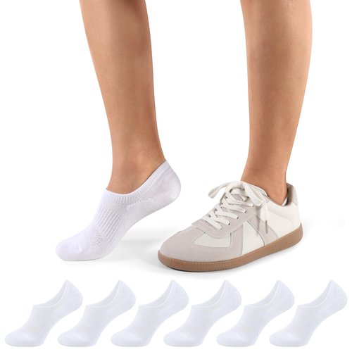 CLOSEMATE No Show Ankle Socks for Women Cushioned Low Cut Non Slip with Silicone Grips 6 Pairs(6White, Size S)