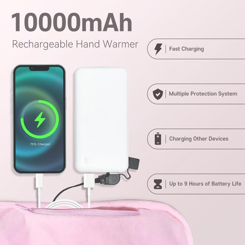 Hand Warmers Rechargeable,Electric Hand Warmer Pouch 10000mAh,Rechargeable Hand Warmers Pouch Heated Gloves for Women with 6 Adjustment Levels,Portable Hand Warmer for Women,Men,Kids,Xmas Gifts Pink