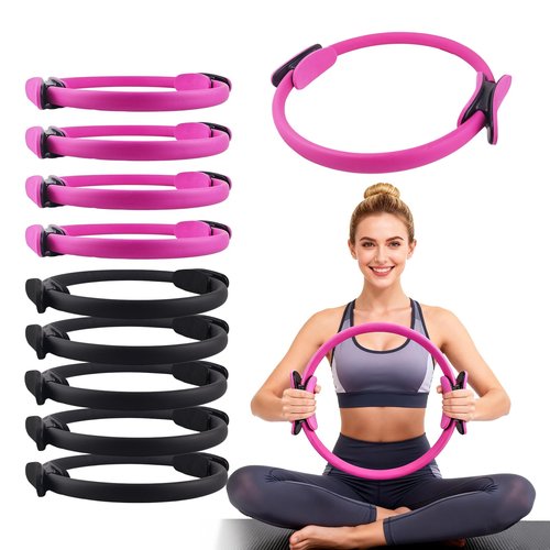 10 Pcs Pilates Ring Set, 12" Pilates Circle Ring with Extra Thick Padded Handles, Pilates Equipment for Home or Travel, Workout Equipment for Women for Inner Thigh & Core, Upper Body Workout Equipment