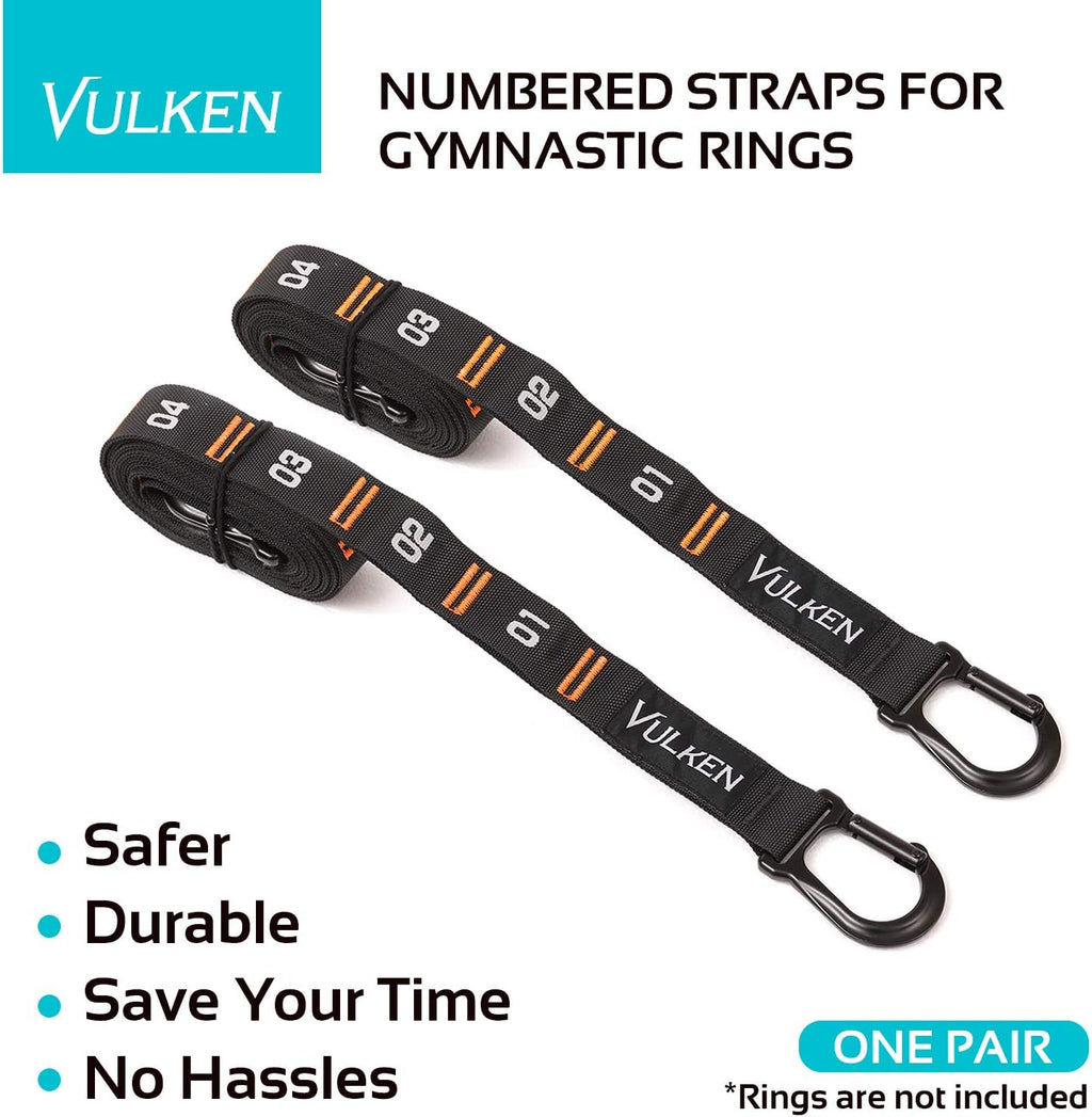 Vulken Adjustable Gymnastic Rings Straps - Quick Hook System for Easy Setup | One Pair
