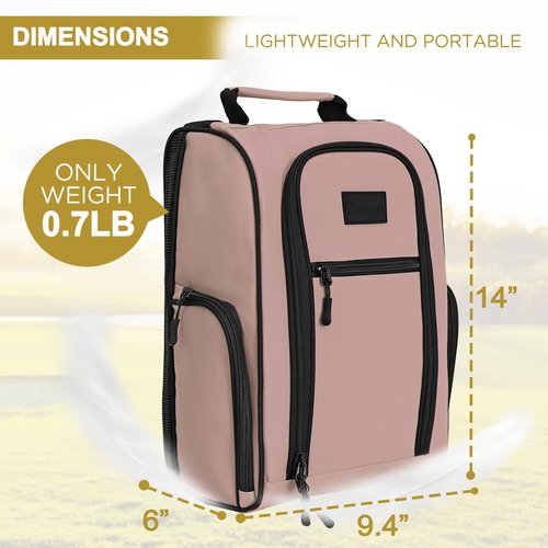 Goloni Golf Shoe Bag for Men Women, Ventilated Golf Shoe Bag with Side Pockets, Lightweight Portable Golf Shoe Carrier for Golf Shoes, Tees, Balls & Accessories,Light Pink