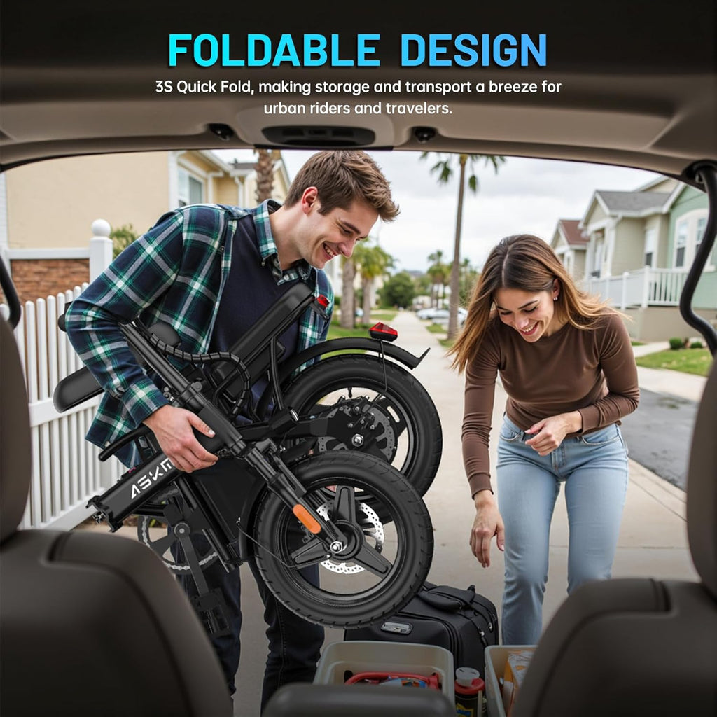 REOCRO Foldable Electric Bike - 700W Peak Motor, 48V Removable Battery, 14" Mini E-Bike for Commuting