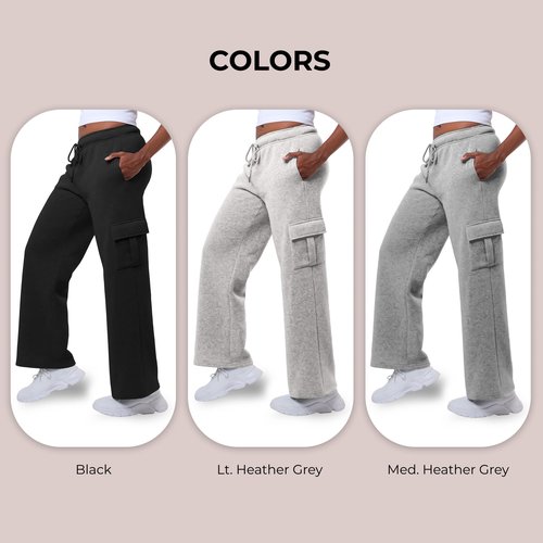 Common Stitch 3 Pack Sweatpants Women, Wide Leg Cargo Womens Sweatpants, Wide Leg Pants with Pockets (Available in Plus)