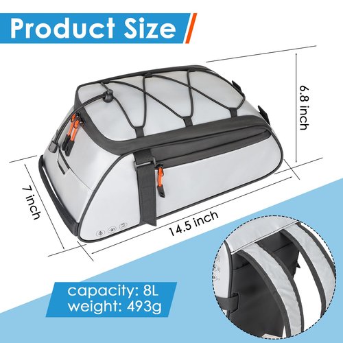 QYCHHJ 10L Bike Bags for Bicycles Rear Rack, All-Round Reflective Bike Rack Bag with Water-Resistant Zippers, Waterproof Bike Trunk Bag with Side Pockets Pannier Bag for Bike Accessories