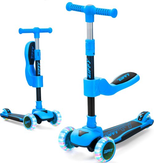 JOVA ZIFFY 2-in-1 Toddler Scooter - Foldable Light-Up 3-Wheel Design for Kids 3-12, Anti-Slip Deck, Adjustable Height