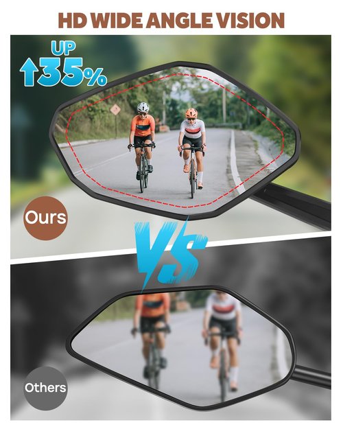 Bike Mirror Handlebar Mount, HD Wide Rear View Bicycle Mirrors for Handlebars with Scratch Resistant Glass, 360°Adjustable Bike Rear View Mirror for Scooter, Motorcycle, Bikes (HD Lens: Left)