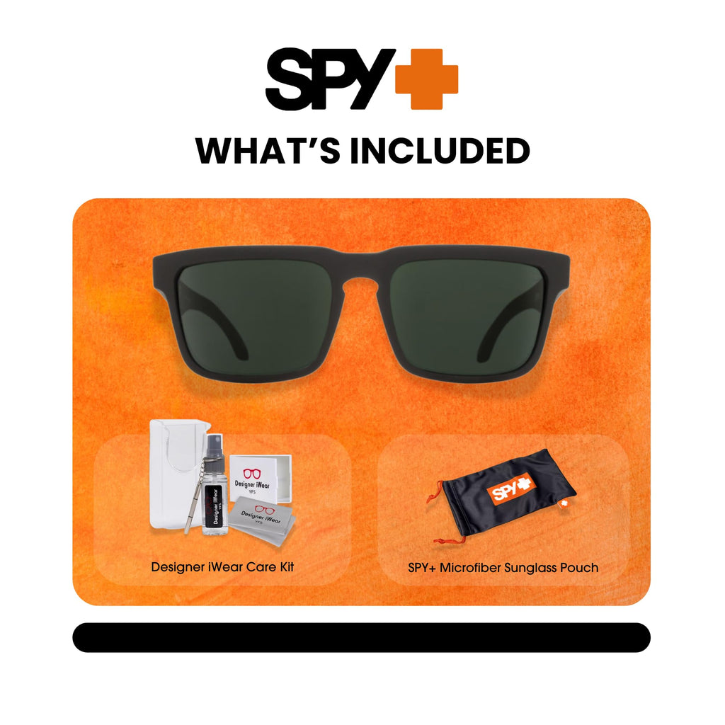 Spy Helm 673015973863 57MM Soft Matte Black/Happy Gray Green Square Sunglasses for Women +Bundle with Accessory Eyewear Kit