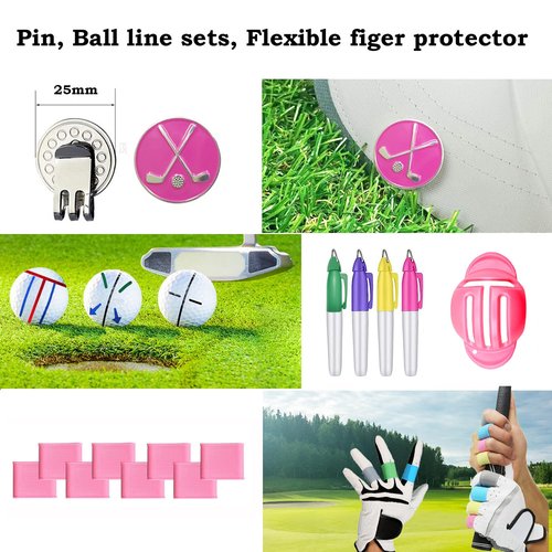 HYYPME Golf Accessories Kit 20 PCS Pink Golf Gift Set - Golf Towel, Ball Marker, Pins, Golf Club Cleaner, Pink Golf Balls w/Holder, Ball Alignment Kit, Divot Repair, Plastic Tees, All Pink Kit