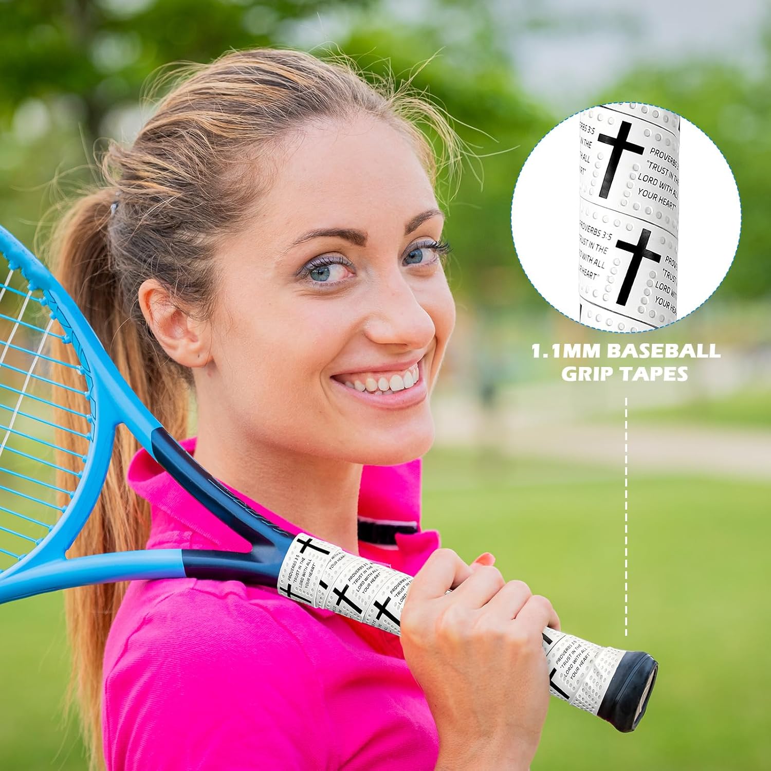 Pushglossy Baseball Bat Grip Tape - 1.1mm Precut Non-Slip Adhesive Softball Wrap | Faith Cross Design