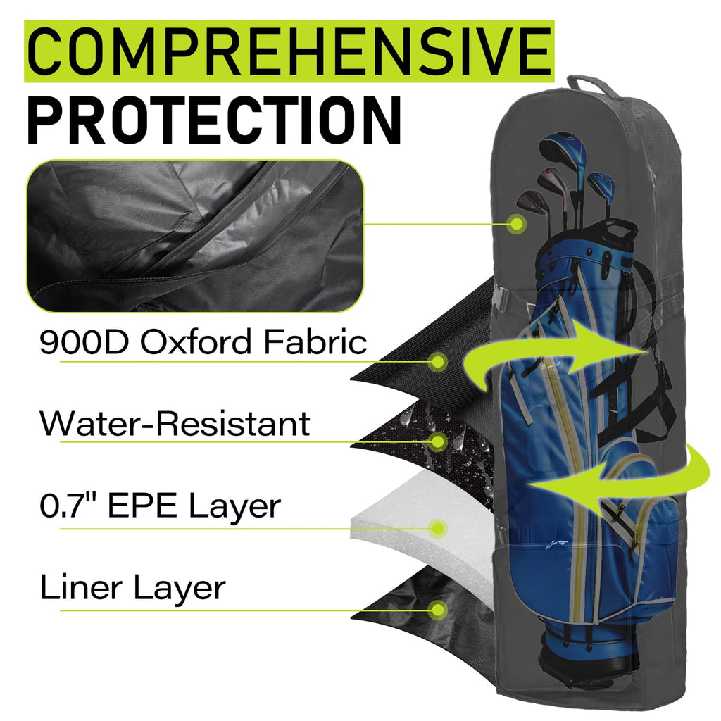 SUGOOE Outdoors Golf Travel Bag, Detachable Shoulder Straps and Rubber Wheels，Soft Foldable Golf Club Travel Covers, 900D Heavy Duty Oxford -Universal Size
