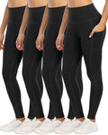 YOUNGCHARM 4 Pack Leggings with Pockets - High Waisted Tummy Control Yoga Pants (Black/Black/Black/Black+Large)