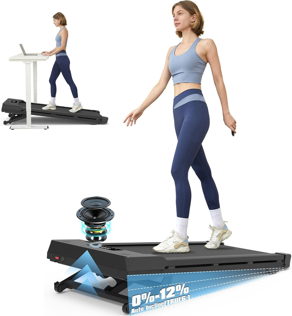 Walking Pad Treadmill - 12% Auto Incline, 450 lbs Capacity, Bluetooth Speaker | Under Desk, 5 MPH