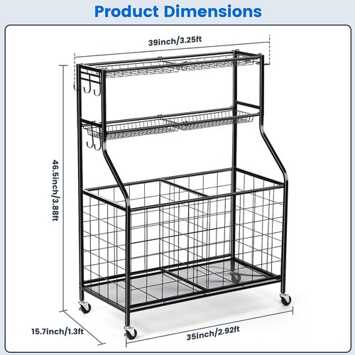 Kinghouse Basketball Rack - Steel Sport Equipment Organizer with Bat Holder & Hooks | Easy Assembly for Garage & Home Gym