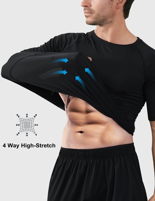CYPER SUN 5 Pack Men's Compression Shirts Short Sleeve Cool-Dry Workout Rash Guard Athletic Base Layer Undershirts for Gym Medium