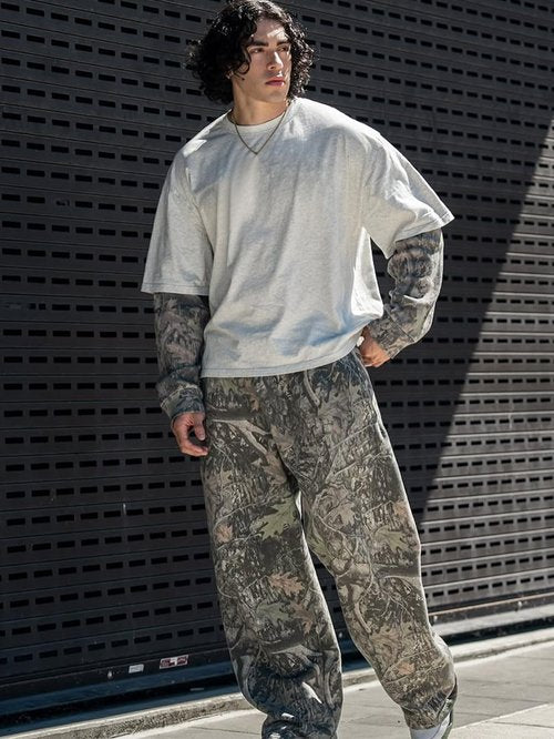Ogfao Men's Baggy Camo Sweatpants Wide Leg Hunting Loose Joggers Workout Athletic Sweat Pants wtih Pockets Green M