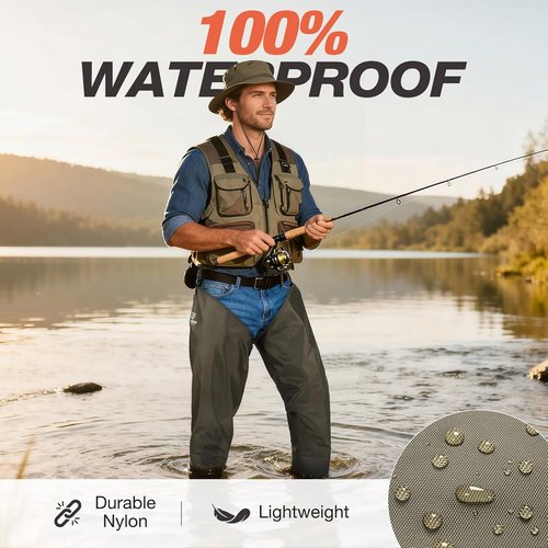 FISHINGSIR Waterproof Hip Waders - Durable 2-Ply Nylon/PVC Fishing Boots for Men & Women