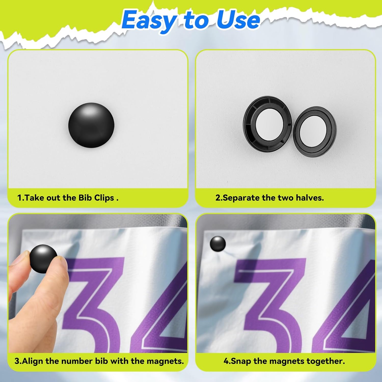 Skiennix Magnetic Race Bib Clips - Safety Lock Fasteners for Marathon Runners | 8 Pairs of Durable Bib Magnets
