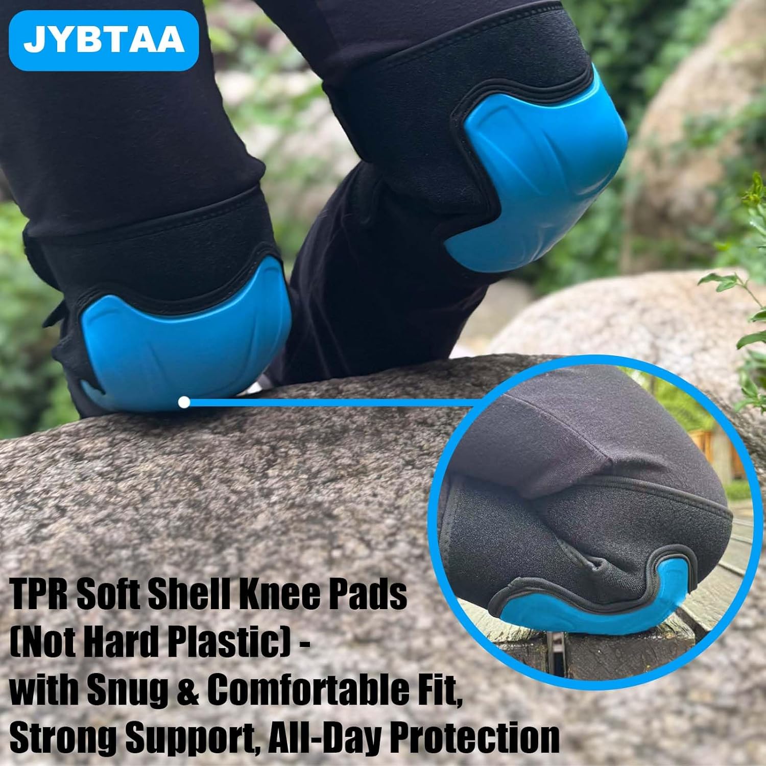 Skiennix Construction Knee Pads - Non-Slip Straps for Men & Women | Soft Foam Cushion, Blue (1 Pair)
