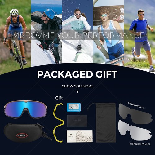 CARFIA Polarized Cycling Sunglasses for Men - 3 Interchangeable Lenses UV400/Shockproof/HD Vision CA5390