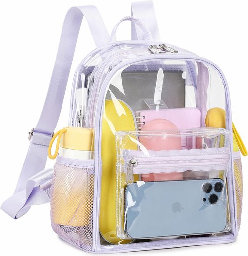 Abshoo Clear Mini Backpack - Stadium Approved Transparent Bag | Small Size 12x12x6 (Purple)