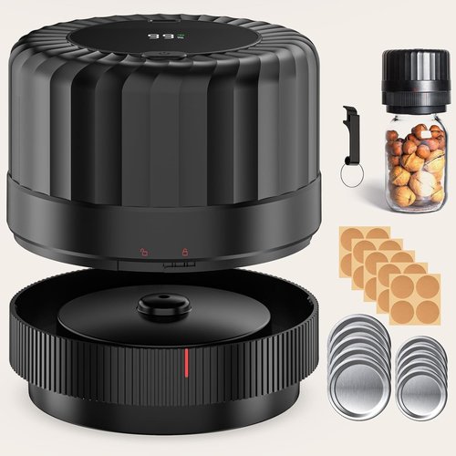 HTPOW Electric Mason Jar Vacuum Sealer - Fully Automatic Sealing Kit for Regular & Wide Mouth Jars - Black