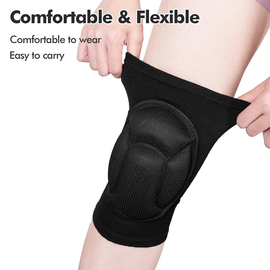 Skiennix Protective Knee Pads - Thick EVA Foam Anti-Slip Design for Volleyball, Cycling & More | Size M - Black