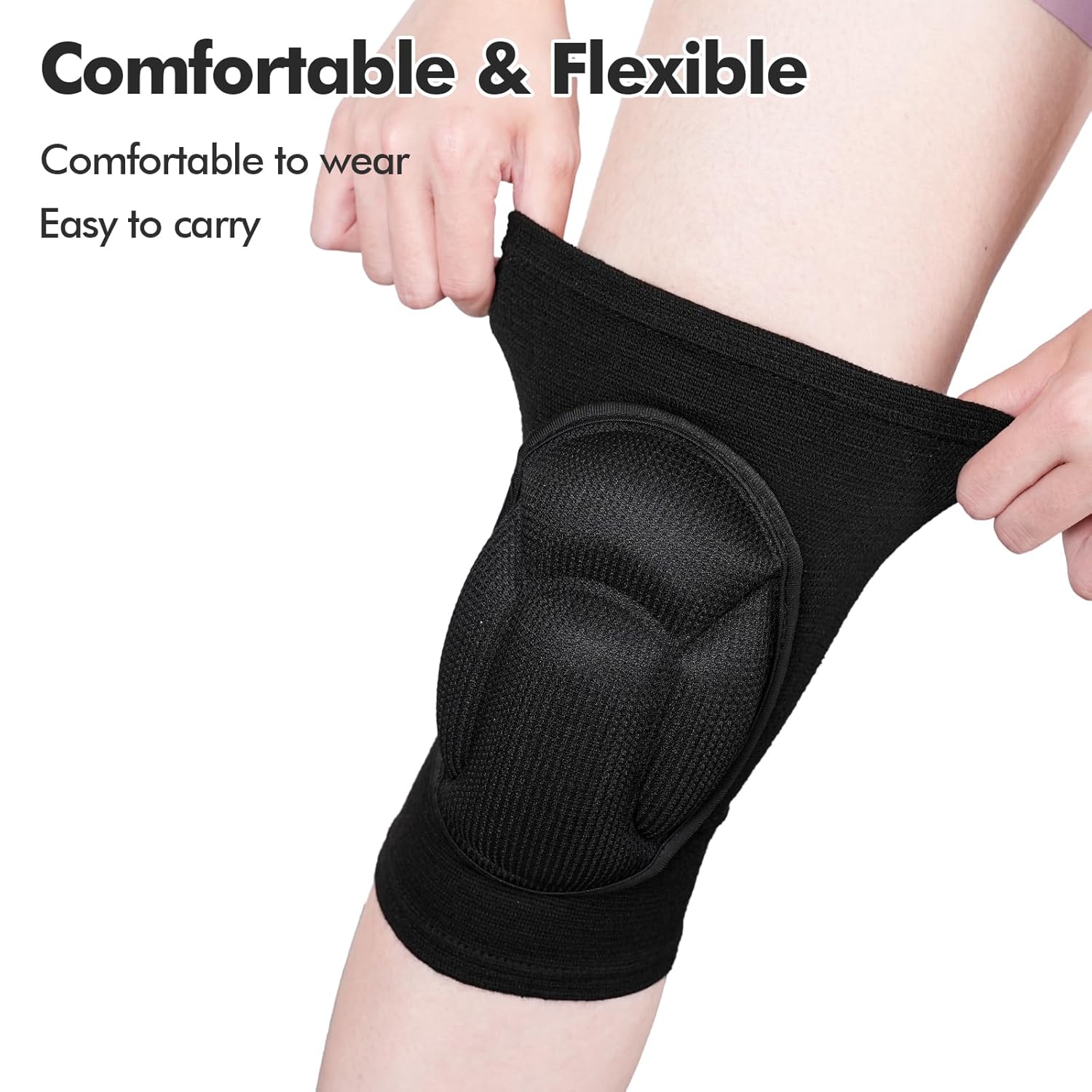 Skiennix Protective Knee Pads - Thick EVA Foam Anti-Slip Design for Volleyball, Cycling & More | Size M - Black