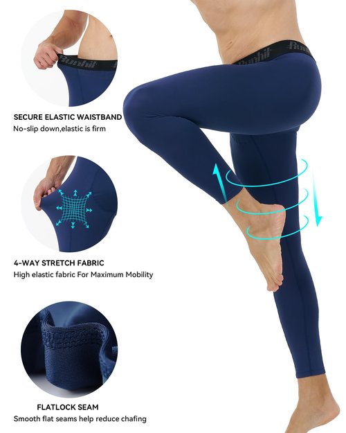 Runhit 3 Pack Compression Pants Men Running Tights Workout Leggings Athletic Base Layer Pants for Sports Basketball Black+Navy Blue+Gray M