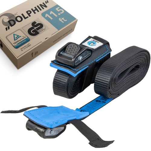 valonic Dolphin - tie Down Straps - 2 Pack, 11.5 ft x 1 inch, 2200 lbs, Protection pad, cam Buckle - for roof Rack, Surfboard, Kayak and Paddle Board, Black