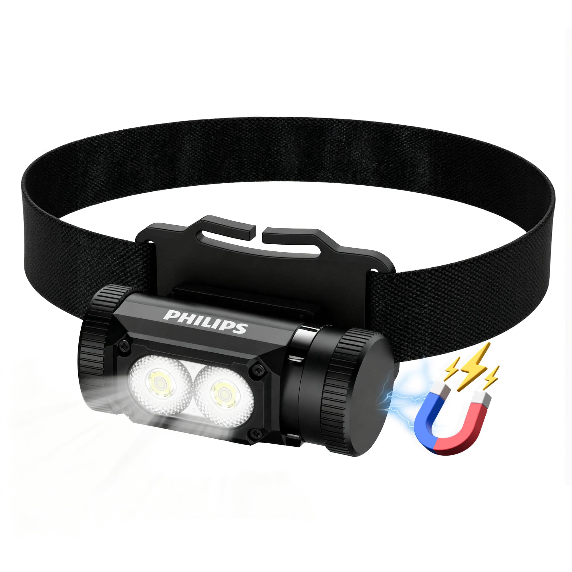 Philips SFL3255 LED Headlamp Rechargeable,1500 Lumens Super Bright Aluminium Magnetic Attraction Head Light Flashlight,Adults-Camping Accessories Gear,5 Modes for Outdoor Setting,USB Cable Included