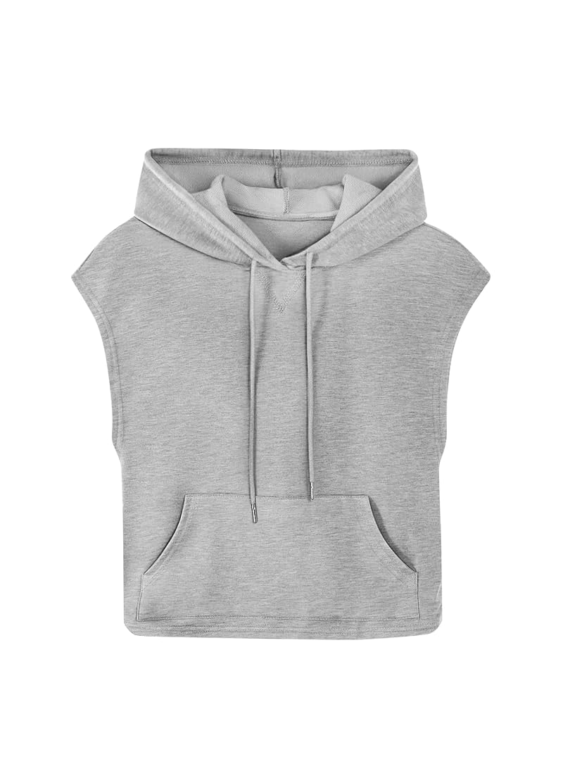 Remidoo Women's Sleeveless Hoodies Crop Tank Top, Grey, Medium
