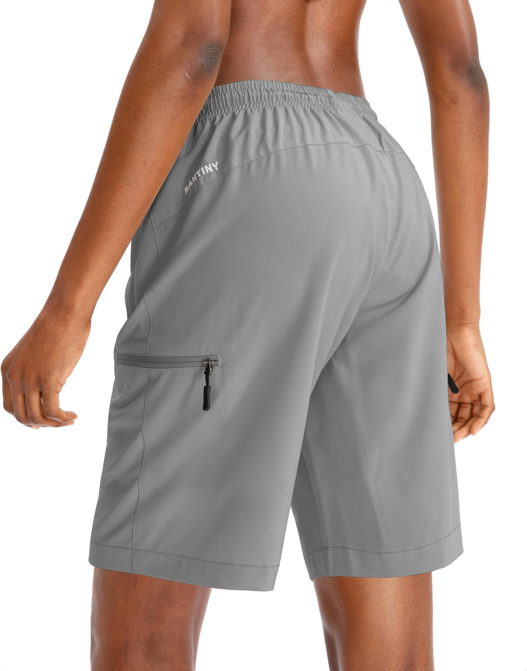 SANTINY Women's 5''/ 7''/9'' Hiking Cargo Shorts Quick Dry Lightweight Summer Shorts for Women Athletic Golf Zipper Pockets(Light Grey_XL)