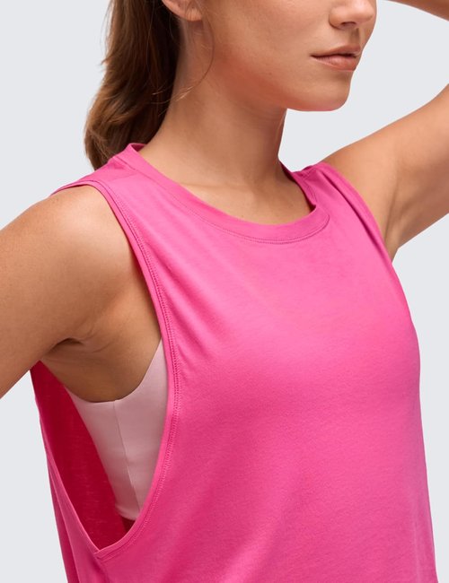 CRZ YOGA Pima Cotton Tank Tops for Women - Loose Sleeveless Athletic Workout Crop Shirt