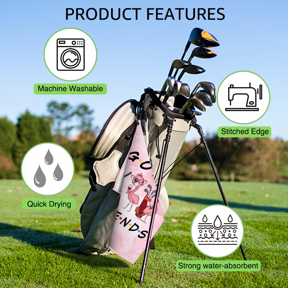WUUCKOO Golf Friends Printed Pink Golf Towel, Funny Golf Towel for Golf Bag with Clip, Xmas Birthday Gifts for Friends Sister, Golf Gifts for Bestie Golf Lover, Ladies Golf Towel, Women Golf Towel
