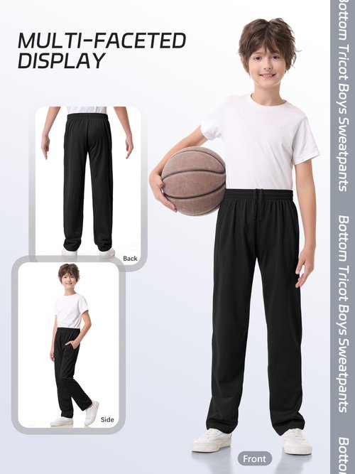4 Pack Boys Lightweight Sweatpants, Tricot Sweat Pants for Boys Athletic Open Bottom Pants with Pockets & Drawstring Black, Navy, Dark Gray, Gray Set A L