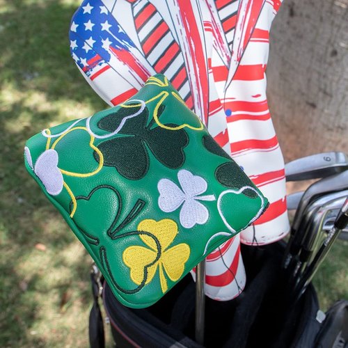 Lucky Clover Heel Shaft Golf Square Mallet Putter Cover Headcover Magnetic, Golf Club Protector for Taylormade Spider Mallet Putter