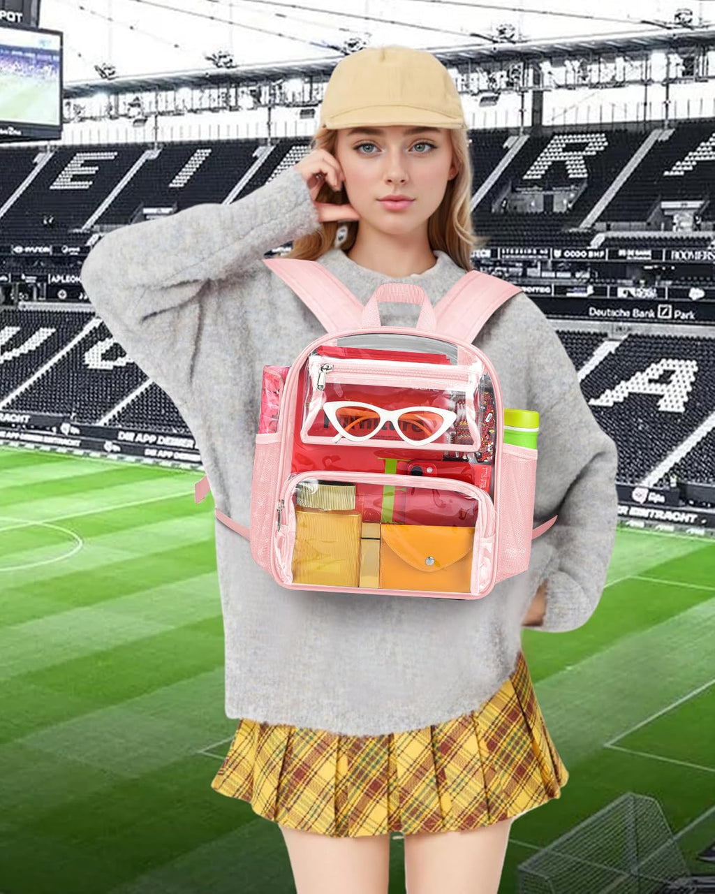 MAY TREE Small Clear Backpack Stadium Approved for Women and Men Clear Bag for Stadium Events Concert Sporting Festival, Princess Pink