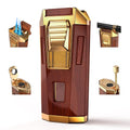 All-in-One Torch Lighter with Punch, Holder, and Draw Enhancer Tool, Adjustable Windproof 2 Jet Flame Lighters, Refillable Lighters Gift for Men (Mahogany)
