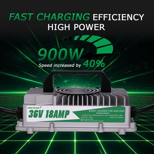 Green orange 36 Volt Golf Cart Battery Charger for EZGO TXT Golf Carts, 36V 18A Golf Cart Charger with Upgraded Extended D Style Plug, 4-6H Full Charge Trickle Charge, Lead Acid Charger