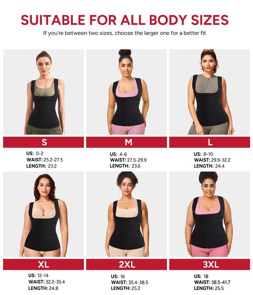 GAODI Women Waist Trainer Vest Slim Corset Neoprene Sauna Tank Top Zipper Workout Body Shaper Shirt (XL, Black Sauna Vest)