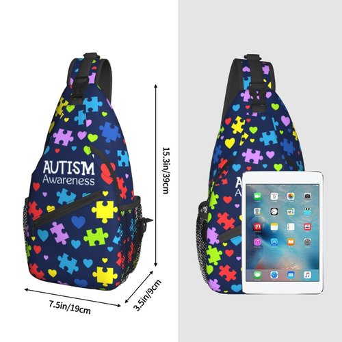 Autism Pattern Sling Backpack Travel Hiking Daypack Autism Awareness Crossbody Shoulder Bag For Women Men