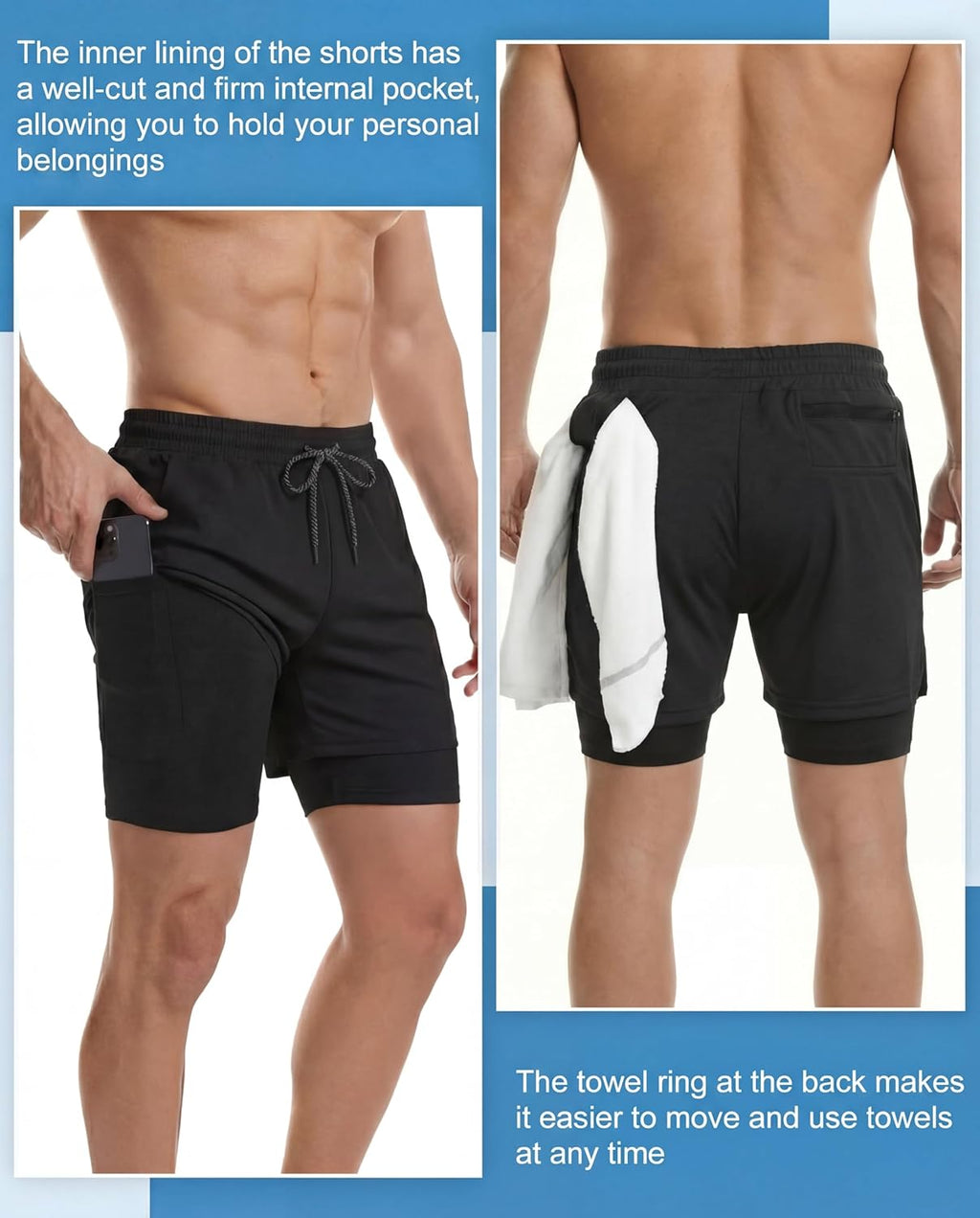 Sureio Men's 2-in-1 Quick Dry Workout Running Shorts - 5 Inch Athletic Gym Shorts with Pockets