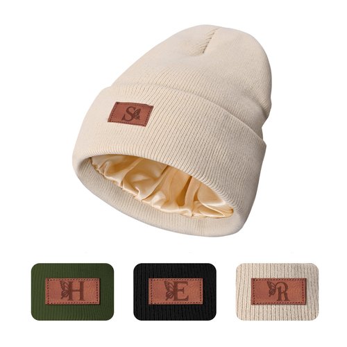 COSHAYSOO Bridesmaid Proposal Gifts Maid of Honor Mother of Bride Gift Bachelorette Party Wedding Bridal Shower Favors, Womens Satin Lined Beanies Winter Warm Knit Hats Fashionable Letter S Cream
