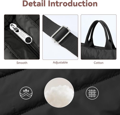 KALIDI Quilted Tote Bag, Puffer Hobo Laptop Bag Anti Splash Crossbody Zipper Shoulder Bag Large Casual Work Daily Women