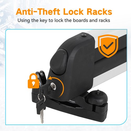 Ski& Snowboard Roof Racks, Ski Roof Racks with Anti-Theft Lock Racks Carrier for Snowboards Universal Ski Top Holder Fits for Square/Aero/Oval Cross Bars, Silver, Large