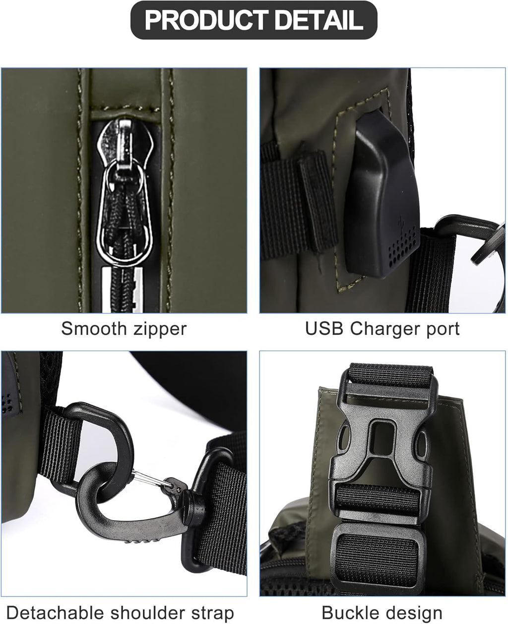 SEAFEW Sling Crossbody Backpack - Lightweight One Strap Bag with USB Charger Port | Olive Green