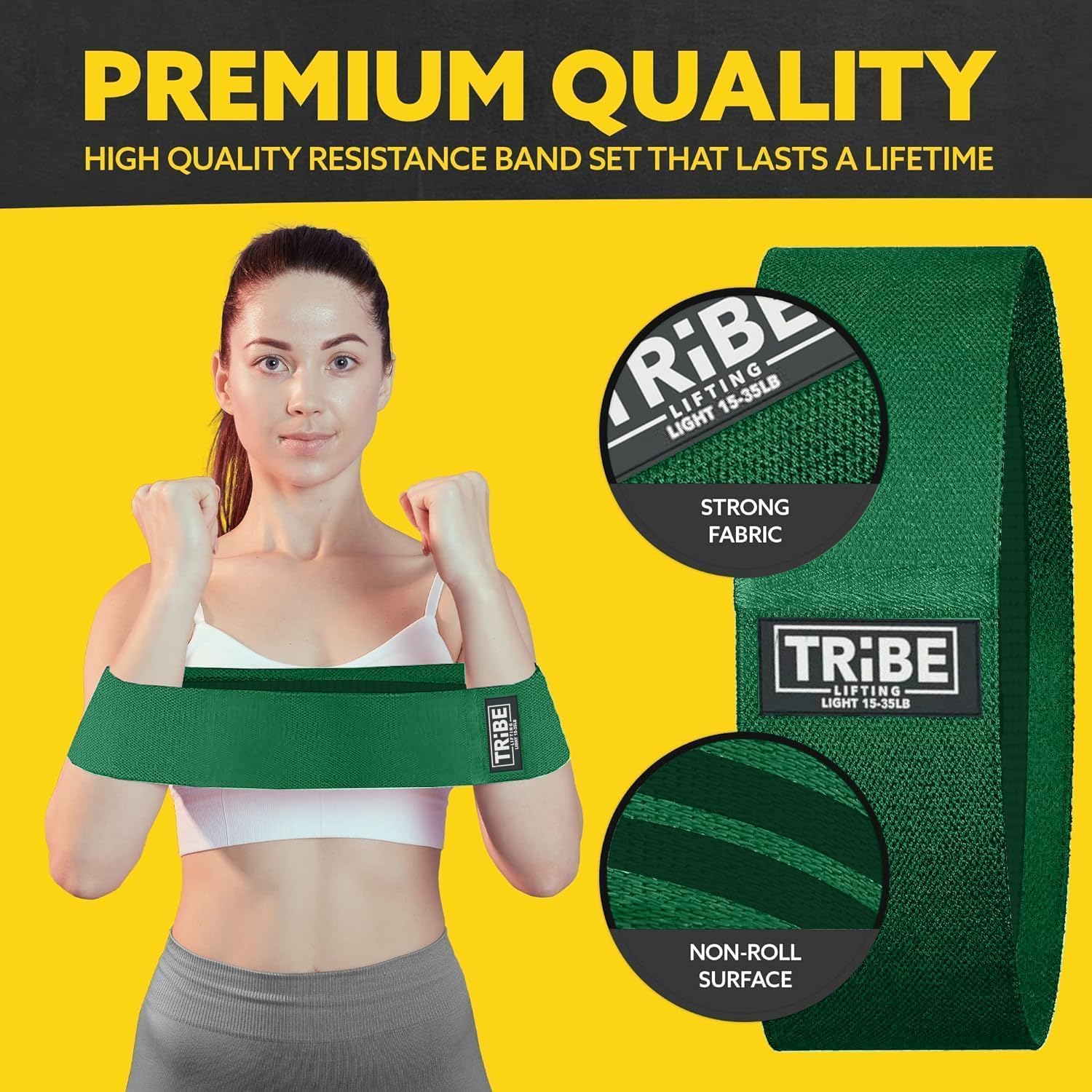 Tribe Lifting Resistance Bands - 3 Pack Fabric Workout Bands for Men & Women | Non-Slip Booty Bands for Legs & Glutes