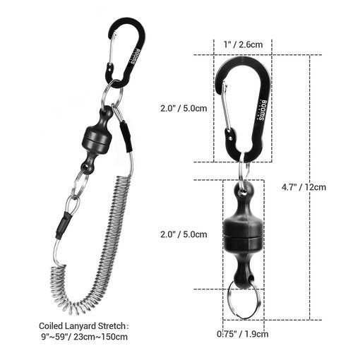 Booms Fishing MRC Magnetic Net Release for Fly Fishing, Magnetic Quick Release Keychain, Magnet Clip Release with Coiled Lanyard, 2pcs