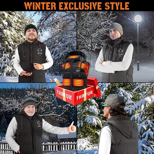 THBYQK 21 Heated Zones Heated Vest, with 40000mAH 7.4V Battery Pack Heated Vest for Men & Women, 5 in 1 Smart Controller (US, Alpha, Medium, Regular, Regular, Black-with 20000mah Power Bank X2)