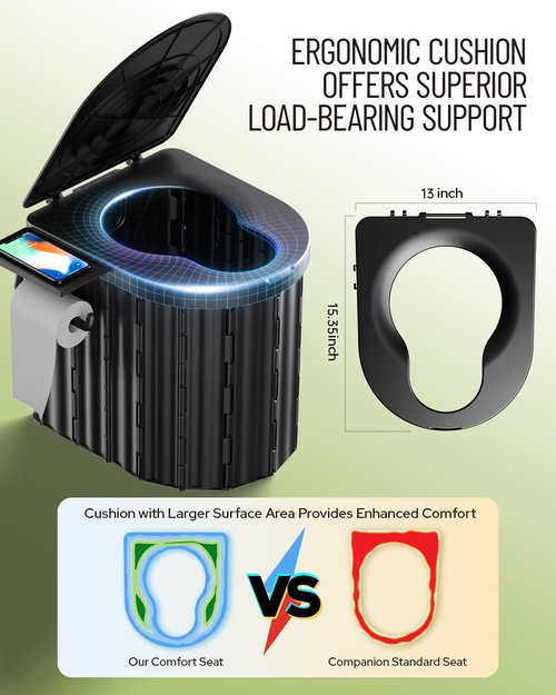 Camping Toilet with Pop-Up Privacy Tent and Liquid Waste Gel, Portable Toilet with Large Tent and Camping Lantern, Ergonomic Potty Provides Enhanced Comfort, Suitable for All Ages